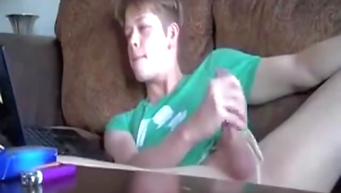 Blonde with huge boobs masturbates