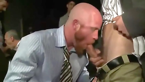 Maked party girls on a galore into an orgy